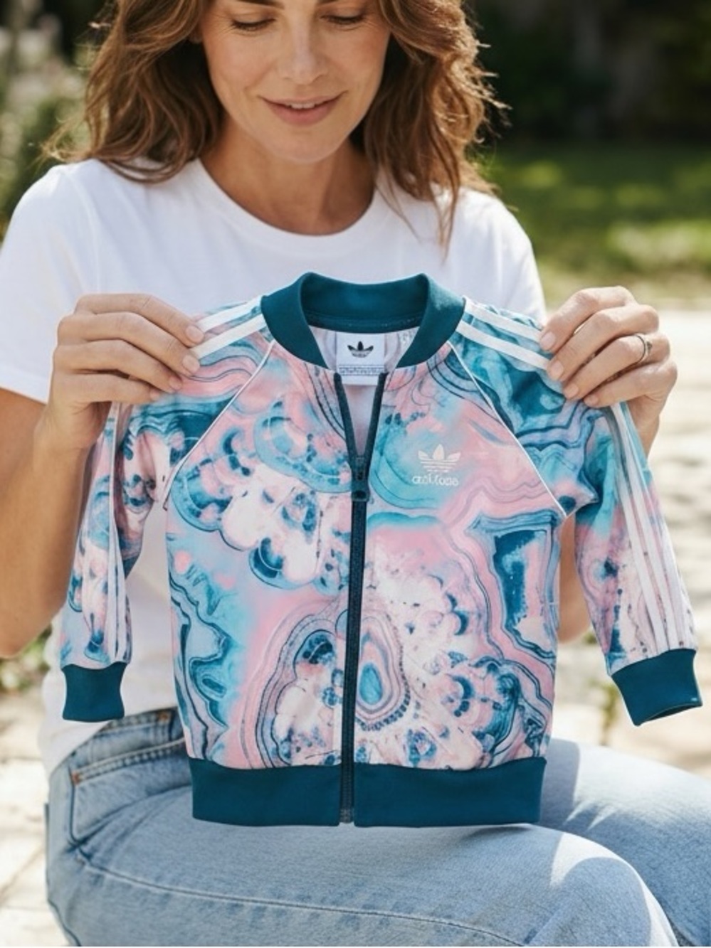 adidas - 12 months - Kids Marble-Print Track Jacket in Pink & Blue